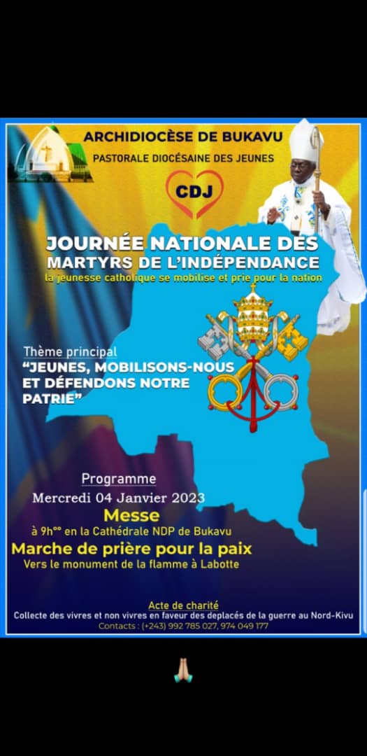 Bukavu: la pastorale diocésaine des jeunes organise une marche de prière ce 4 janvier à l’occasion du martyre de notre pays.